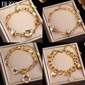 316L Stainless Steel Circle Charms Bracelet For Women Non-fading Bangles
