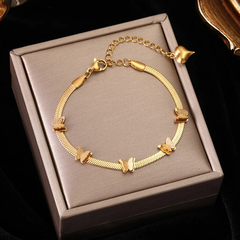 316L Stainless Steel Butterflys Flowers Chain Bracelet