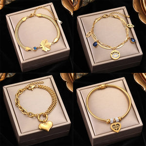 316L Stainless Steel Charm Bracelet For Women Girl Lady Bangles
