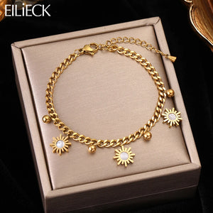 316L Stainless Steel Flower Charm Bracelet Women Lady Wrist Jewelry