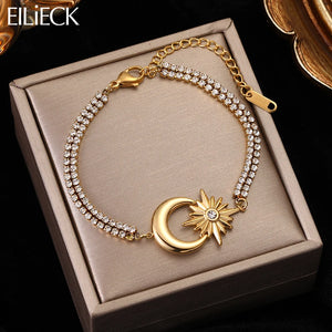 316L Stainless Steel Moon Charm Bracelet With Zircon Crystal