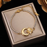 316L Stainless Steel Moon Charm Bracelet With Zircon Crystal