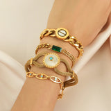 316L Stainless Steel Round Charm Thick Chain Bracelet For Women