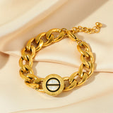 316L Stainless Steel Round Charm Thick Chain Bracelet For Women