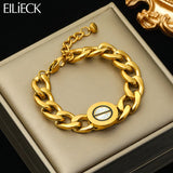 316L Stainless Steel Round Charm Thick Chain Bracelet For Women