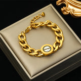 316L Stainless Steel Round Charm Thick Chain Bracelet For Women