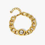 316L Stainless Steel Round Charm Thick Chain Bracelet For Women