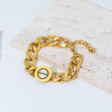 316L Stainless Steel Round Charm Thick Chain Bracelet For Women