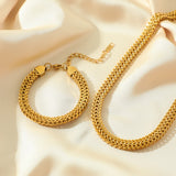 316L Stainless Steel Thick Chain Choker Necklace Bracelet Set for Women