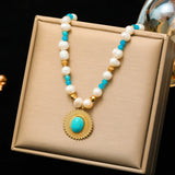 316L Stainless Steel Coin Pearl Necklace For Women Waterproof