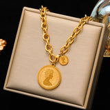 316L Stainless Steel Coin Pearl Necklace For Women Waterproof