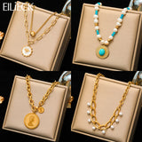 316L Stainless Steel Coin Pearl Necklace For Women Waterproof