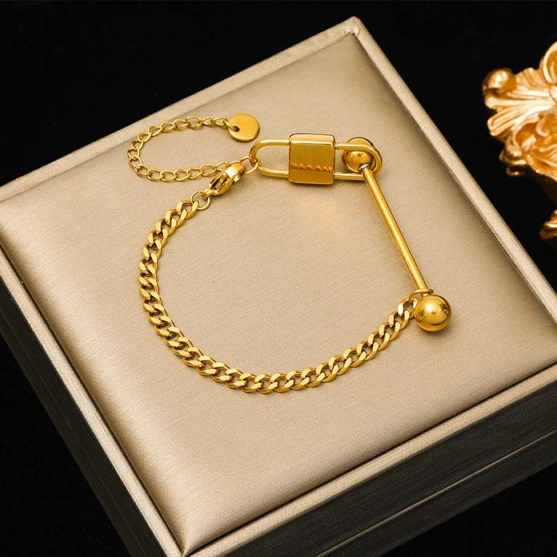 Gold-plated Lock Ball Bangle Bracelet For Women Girl