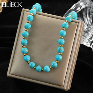 316L Stainless Steel Green Stone Bead Necklace for Women