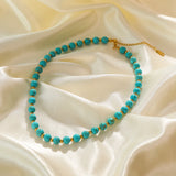 316L Stainless Steel Green Stone Bead Necklace for Women