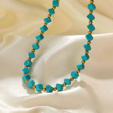 316L Stainless Steel Green Stone Necklace Bead String Women's Vacation Jewelry