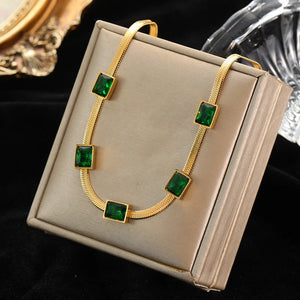 316L Stainless Steel Green Zirconia Crystal Necklace For Women