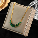 316L Stainless Steel Green Zirconia Crystal Necklace For Women