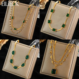 316L Stainless Steel Green Zirconia Crystal Necklace For Women