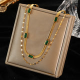 316L Stainless Steel Green Zirconia Crystal Necklace For Women
