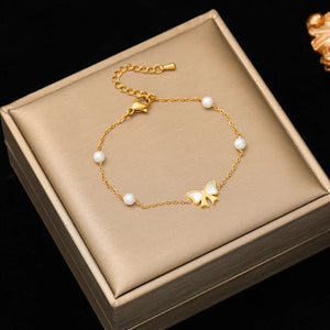 316L Stainless Steel Heart Butterfly Pearl Bracelet Bangles For Women Girl