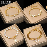 316L Stainless Steel Heart Butterfly Pearl Bracelet Bangles For Women Girl