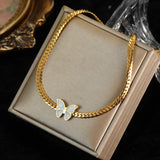 316L Stainless Steel Heart Butterfly Zirconia Necklace for Women