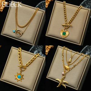 Heart Eye Starfish Pendant Necklace Multilayer Ch