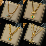 Heart Eye Starfish Pendant Necklace Multilayer Ch