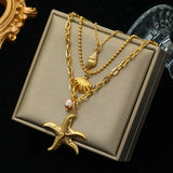 Heart Eye Starfish Pendant Necklace Multilayer Ch
