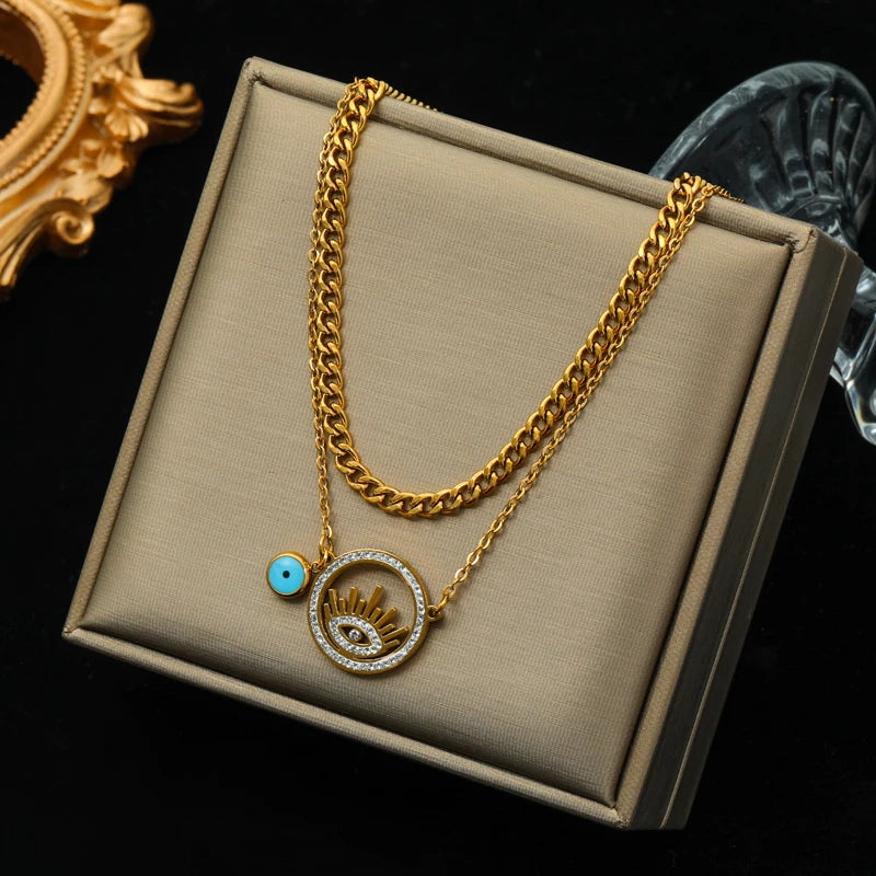 Heart Eye Starfish Pendant Necklace Multilayer Ch