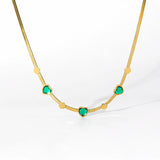316L Stainless Steel Green Crystal Heart Choker Necklace for Women