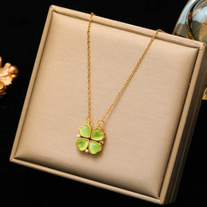 316L Stainless Steel Green Crystal Heart Choker Necklace for Women