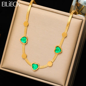 316L Stainless Steel Green Crystal Heart Choker Necklace for Women