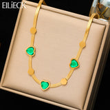 316L Stainless Steel Green Crystal Heart Choker Necklace for Women