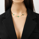 316L Stainless Steel Green Crystal Heart Choker Necklace for Women
