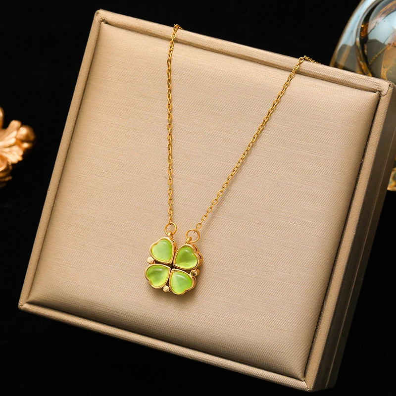 316L Stainless Steel Green Crystal Heart Choker Necklace for Women