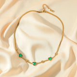 316L Stainless Steel Green Crystal Heart Choker Necklace for Women