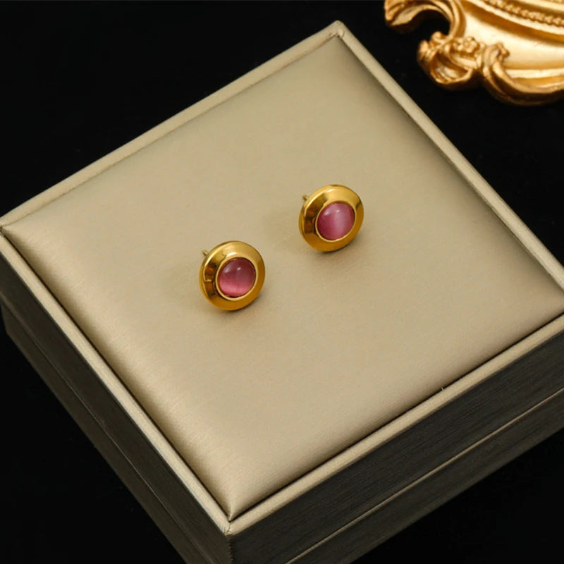 316L Stainless Steel Heart Stone Crystal Pearl Earrings For Women