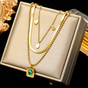 Geometric Portrait Coin Stone Pendant Necklace for Women