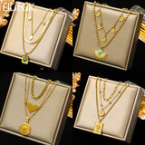 Geometric Portrait Coin Stone Pendant Necklace for Women