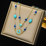 Geometric Portrait Coin Stone Pendant Necklace for Women