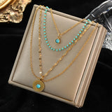 Geometric Portrait Coin Stone Pendant Necklace for Women