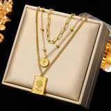 Geometric Portrait Coin Stone Pendant Necklace for Women