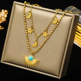 Geometric Portrait Coin Stone Pendant Necklace for Women