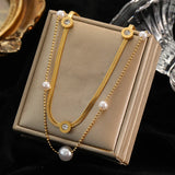 316L Stainless Steel Pearl Heart Pendant Necklace For Women Non-fading