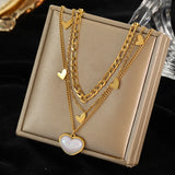 316L Stainless Steel Pearl Heart Pendant Necklace For Women Non-fading