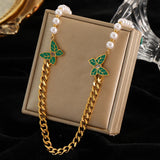 316L Stainless Steel Pearl Zirconia Tassel Pendant Necklace For Women Girls