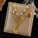 316L Stainless Steel Pearl Zirconia Tassel Pendant Necklace For Women Girls