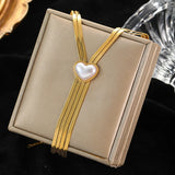 316L Stainless Steel Pearl Zirconia Tassel Pendant Necklace For Women Girls